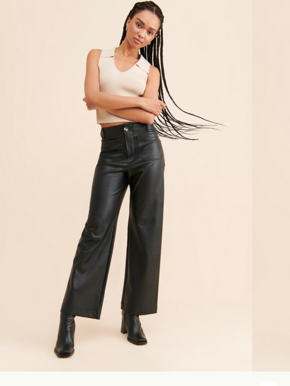 Maeve by Anthropologie Collette High Waist Wide Leg Vegan Leather Pants Black 30
